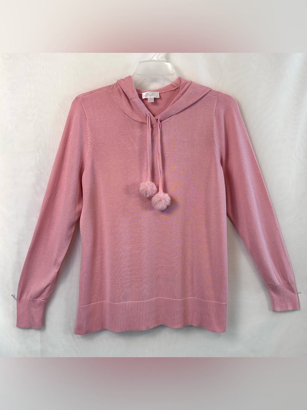 New QVC Belle by Kim Gravel Pink Hooded Sweater with Pom Poms / Large